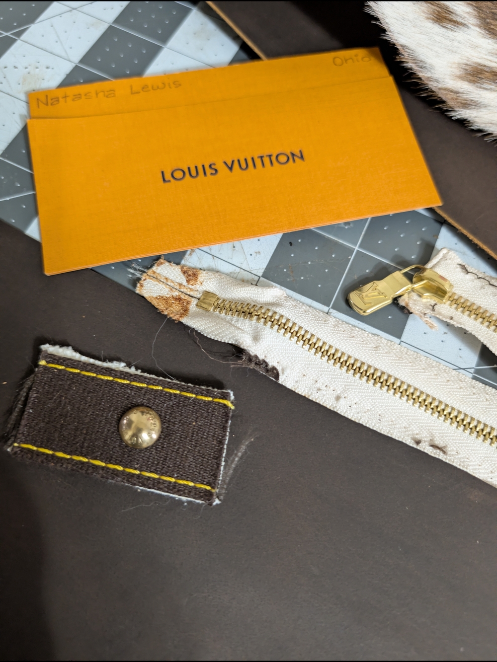 Upcycled large Wristlet W Strap Made W Hair On Cowhide & Authentic LV Hardware. - Picture 13 of 13